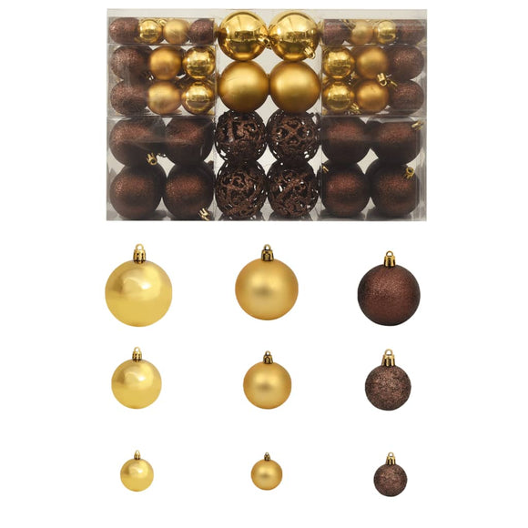 100-delige Kerstballenset 3/4/6 cm bruin/bronskleur/goudkleurig