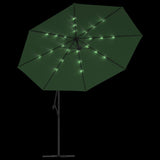 Zweefparasol met LED-verlichting en metalen paal 350 cm groen