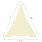 Zonnescherm driehoekig 5x7x7 m oxford stof crèmekleurig