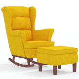 Schommelstoel met houten poten en voetenbank fluweel geel