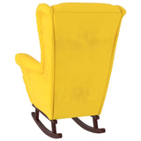 Schommelstoel met houten poten en voetenbank fluweel geel